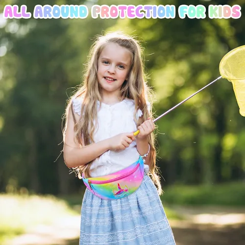Vista 6 de Riñonera de moda para niños y niñas, con cinturón ajustable, cangurera cruzada con 2 bolsas, bolsa de cinturón para niños para viajes, correr