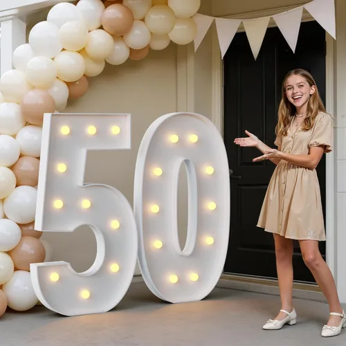 Vista 95 de IMPRSV Letras de mosaico iluminadas de marquesina, 4 pies para globos y fiestas, decoración de kit de arco