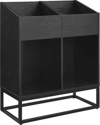 Vista 3 de Crosley Furniture Enzo - Moderno soporte de almacenamiento de discos de vinilo, estantes abatibles orientados hacia adelante para discos, color negro
