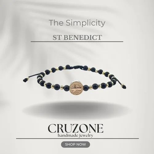 Vista 25 de St Benedict Coin and Natural Round Red Coral Beads Adjustable Bracelet for Women