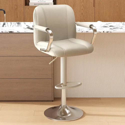 Vista 7 de MALOL Juego de 1 sillas de mostrador beige con respaldo, sillas altas giratorias ajustables para isla de cocina, asientos modernos, taburetes