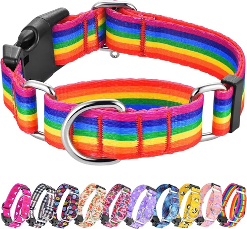 Vista 12 de Hikiko - Collar de cuadros para perros con collar ajustable de nylon Martingale con hebilla de liberación rápida (Pluma de beige, X-Pequeño)