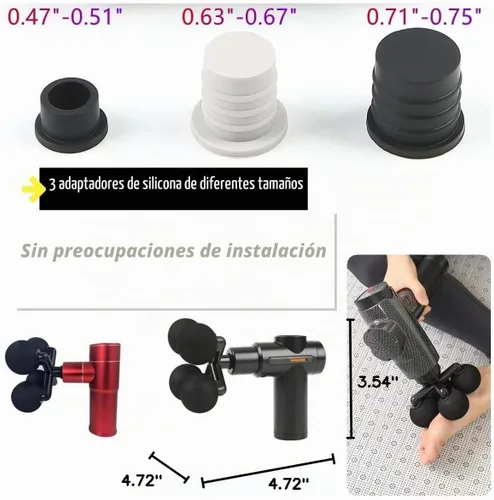 Vista 6 de Cabezal masajeador con 4 bolas redondas, pistola de masaje, cabezales suaves, repuesto de 4 bolas de cabezal de masaje con adaptadores de silicona
