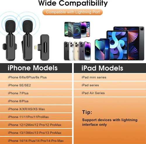 Vista 6 de MAYBESTA Mini micrófono inalámbrico para iPhone iPad - Micrófono de teléfono con solapa Bluetooth Lavalier para grabación de audio y video