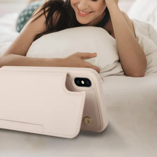 Vista 6 de iCoverCase Compatible con iPhone X/XS Funda con tarjetero, cartera para teléfono con bloqueo RFID de cuero sintético para mujeres y hombres, funda