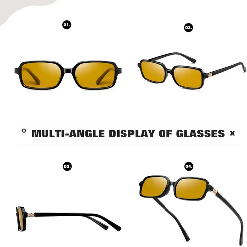 Vista 5 de Lentes de sol rectangulares polarizados retro para mujer, estilo vintage, a la moda, pequeños de los años 90 Verde transparente/rosa