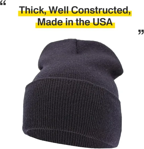 Vista 4 de KBETHOS Made in USA - Gorro de punto acrílico doblado con puños para hombre y mujer, color liso, unisex, frío 1. Gorro largo sólido negro