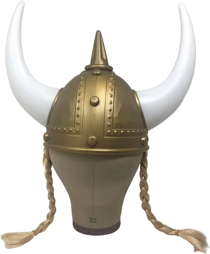 Vista 4 de Cosmic Chameleon Casco vikingo con luces LED y trenzas para guerreros medievales Accesorio de disfraz para fiestas temáticas, juegos escolares