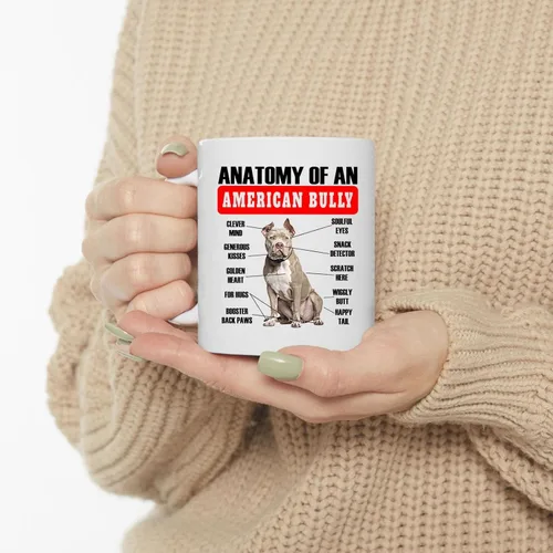 Vista 3 de Funny Fawn American Bully Anatomy - Taza de café de cerámica blanca de 11 onzas
