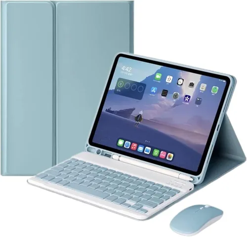 Vista 11 de Teclado de color para iPad 6ª 5ª generación Air 2 iPad Pro 9.7 Funda de teclado con mouse Linda funda de teclado inalámbrico desmontable extraíble