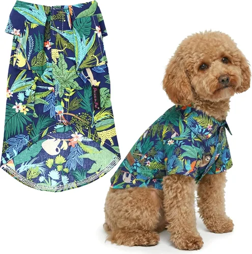 Vista 37 de Parisian Pet Camisa para perro de Amazonia - Ropa de algodón para perros pequeños - Elegante traje tropical para perros - Ropa ligera y suave