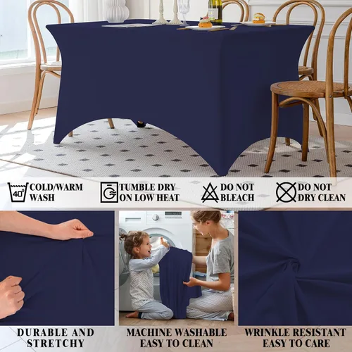Vista 38 de Famstar Paño de Mesa Negro de 4 Pies de Elastano, Paño de Mesa Ajustado para Mesas Rectangulares, Fundas Elásticas Lavables Sin Arrugas