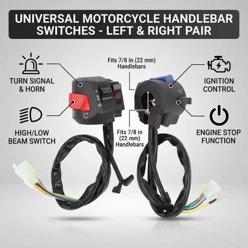 Vista 6 de Kit completo de control de manillar de motocicleta, ajuste universal con intermitentes de bocina para faros delanteros para todas las motocicletas