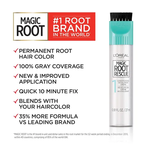 Vista 2 de L’Oréal Paris - Tinte permanente para el cabello Magic Root, kit de tinte de 10 minutos para rescatar las raíces con 100% de cobertura de canas, 2 2