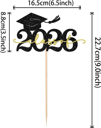 Vista 2 de Rsstarxi 1 paquete de decoración de pastel con purpurina para la clase de 2026, decoraciones de graduación 2026, tapa de felicitaciones