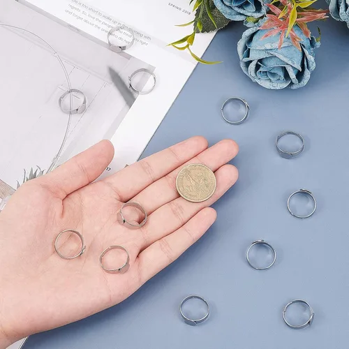 Vista 3 de PH PandaHall 50 piezas de 0.315 in de acero inoxidable ajustable anillos de dedo componentes tamaño 7 anillo redondo plano almohadilla anillo base