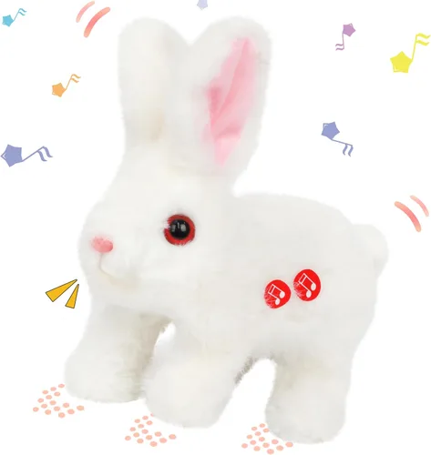 Vista 8 de Hopearl Juguete electrónico interactivo de conejo de peluche LED Hopping Rabbit Repeat What You Said para mascotas, juguete animado que canta, habla