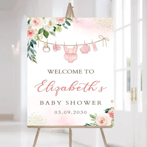 Vista 11 de Letrero de bienvenida para baby shower, decoración de baby shower de Little Cutie - Letrero personalizado para baby shower con texto en inglés "A