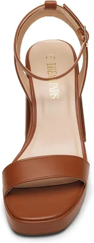 Vista 4 de DREAM PAIRS Tacones para mujer, plataforma gruesa, tacón alto, puntera abierta, moda, boda, fiesta, noche, baile, correa de tobillo, zapatos de tacón