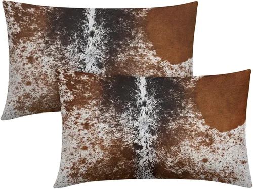 Vista 14 de Juego de 2 fundas de almohada lumbares de piel de vaca occidental de 12 x 20 pulgadas, fundas de almohada rectangulares decorativas de piel