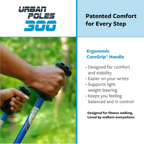 Vista 4 de Urban Poling Bastones urbanos serie 300 – 1 par – Edición fitness – CoreGrip™ ergonómico patentado para estabilidad – Ajustable, plegable, ligero