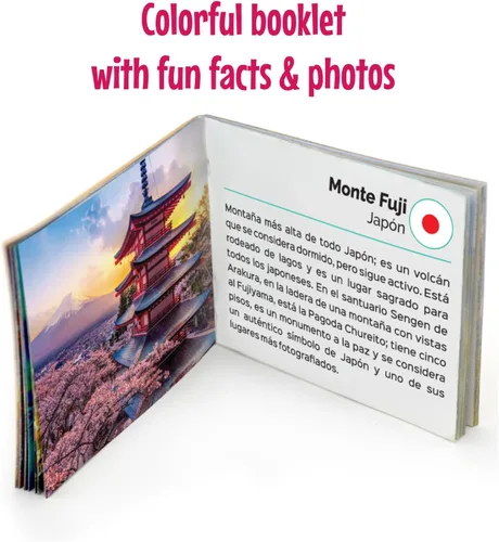 Vista 6 de Menique Paquete de juego de memoria español – Banderas del Mundo + Explora el Mundo – 200 cartas, 100 pares – Banderas, capitales y lugares icónicos