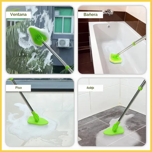 Vista 7 de Cepillo de limpieza con mango largo, 2 en 1, extensible, para baño, con 2 cerdas rígidas y 4 esponjas con mango largo, limpiador ligero desmontable