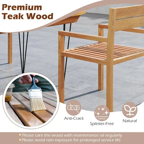 Vista 4 de Tangkula Silla de madera de teca para exteriores, sillón de comedor con asiento y respaldo de tablillas, muebles de asiento de madera maciza