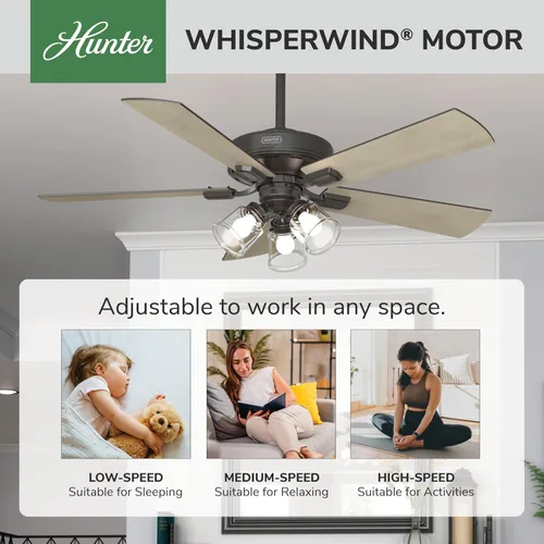 Vista 5 de Hunter Crestfield - Ventilador de techo para interiores, 5 aspas, 52 pulgadas, bronce noble with LED Lights and Remote Control, Standard Mount