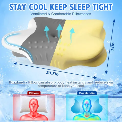Vista 4 de Almohadas cervicales para el cuello con espuma viscoelástica, almohadas ergonómicas de apoyo para el cuello para aliviar el dolor, espuma