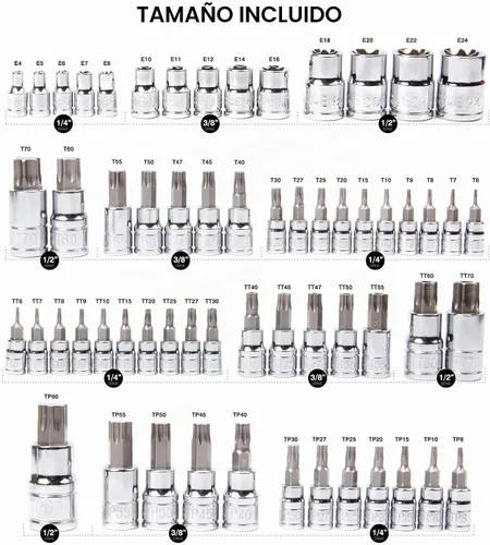 Vista 2 de CASOMAN Master Torx Bit Socket y Torx externo juego de 60 piezas, acero S2 y Cr-V, E4-E24, T6-T70, TT6-TT70, TP8-TP60