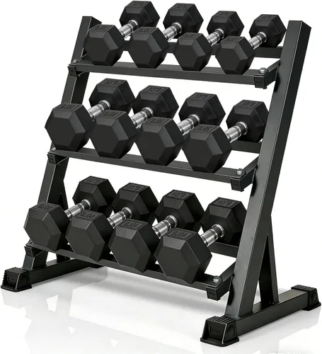 Vista 8 de 350/450/550 Lbs Hex Dumbbell Set with 3-Tier Rack Rubber Coated Weights Storage Stand for Home Gym Workout Training and Strength Exercise Equipment