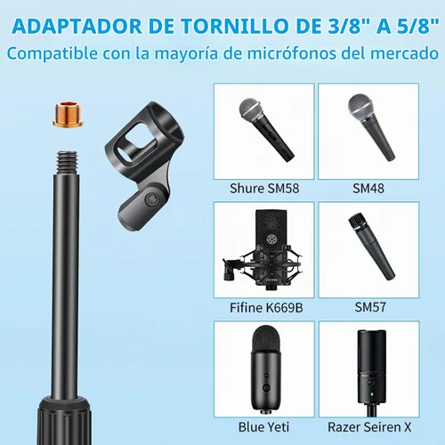 Vista 3 de Soporte de micrófono de escritorio pequeño, soporte de micrófono de escritorio de acero ajustable con clip de micrófono para Blue Yeti Snowball
