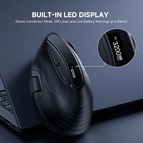 Vista 8 de ECHTPower Ratón Vertical Ergonómico, Ratón Inalámbrico Recargable con Pantalla LED, DPI Ajustable en 7 Niveles hasta 8000, Botones Silenciosos