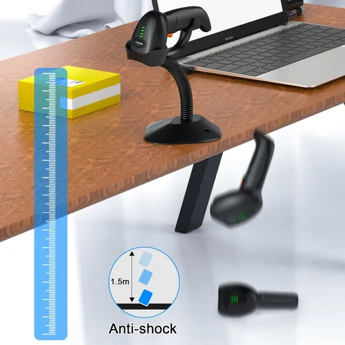 Vista 6 de Symcode Escáner de código de barras USB 1D con soporte Lector de código de barras láser con cable de mano con soporte de cuello de cisne y cable
