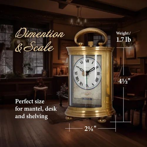 Vista 6 de JUSTIME Reloj despertador de mesa analógico coleccionable de latón macizo para regalo, decoración del hogar, funciona con pilas (grande)