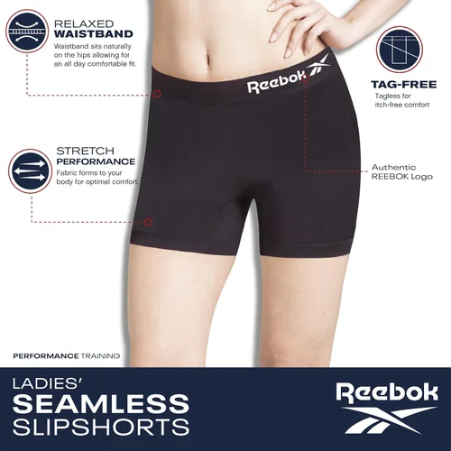 Vista 3 de Reebok Ropa interior para mujer - Pantalones cortos sin costuras de pierna larga (paquete de 3)