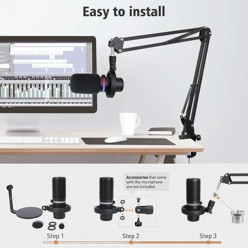 Vista 2 de HyperX DuoCast Boom Arm - Brazo de micrófono HyperX compatible con HyperX DuoCast, brazo de micrófono con cubierta de micrófono, mejora la calidad