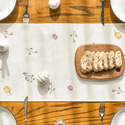Vista 7 de Artoid Mode Camino de mesa de Pascua con diseño de huevos de conejo, flores de primavera de temporada, zanahorias, cocina, comedor, decoración