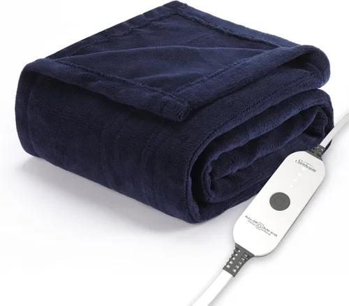 Vista 15 de Manta eléctrica térmica Sunbeam Royal Luxe de microfelpa, 4 ajustes de calor, apagado automático de 4 horas, calentamiento rápido, cálida y Cabernet