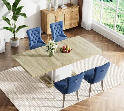 Vista 56 de Juego de mesa de comedor extensible marrón de 63 a 78.74 pulgadas para 4, juego de mesa de comedor de 5 piezas con 4 sillas, mesa de cocina
