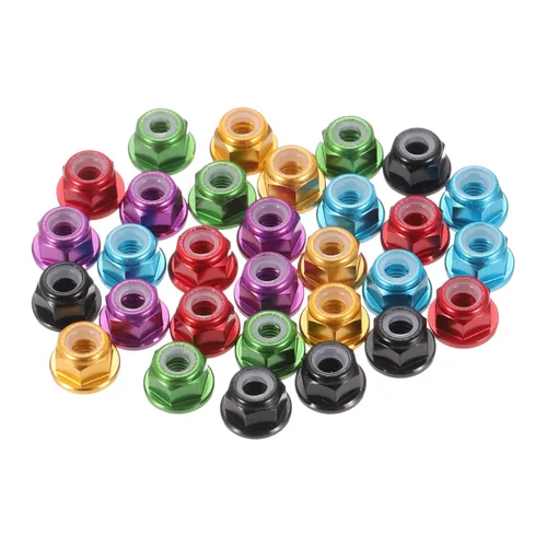 Vista 23 de MECCANIXITY 30 piezas de tuercas de bloqueo de aleación de aluminio M3 con paso de 0.5 mm, tuercas hexagonales con brida de nylon con rosca serrada