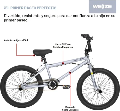 Vista 2 de WEIZE Freestyle BMX Bike 20 inch Trick Bicycle Plateado