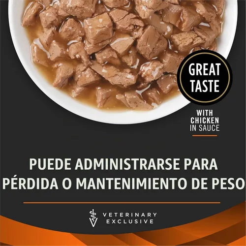 Vista 3 de Pro Plan Veterinary Diets Purina OM Overweight Management Savory Selects with Chicken Feline Formula Alimento húmedo para gatos (paquete de 24)