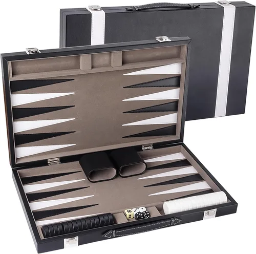 Vista 11 de GSE Games & Sports Expert - Juego de mesa de backgammon de piel (tamaño pequeño/mediano/grande) Premium Leather, Travel Folding Board, Classic