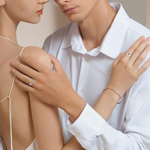 Vista 6 de Couples Rings Set Matching Promise Rings Adjustable Wedding Trendy Titanium Stainless Steel Rings for Couples Valentines Day Jewelry