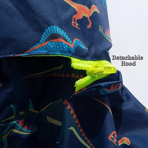 Vista 5 de Chaqueta de lluvia para niños con capucha desmontable, impermeable, ligera, rompevientos para niños