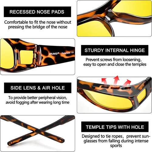 Vista 4 de URUMQI Gafas de conducción de visión nocturna para hombres y mujeres, lentes polarizados antirreflejos, lentes de alta definición amarillas