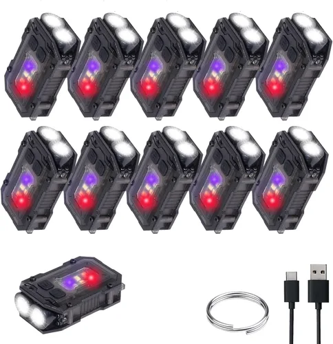 Vista 8 de KunHe Paquete de 4 linternas recargables EDC de 280 lúmenes, 8 modos, mini llavero con clip en la linterna USB-C magnética COB luz lateral llavero