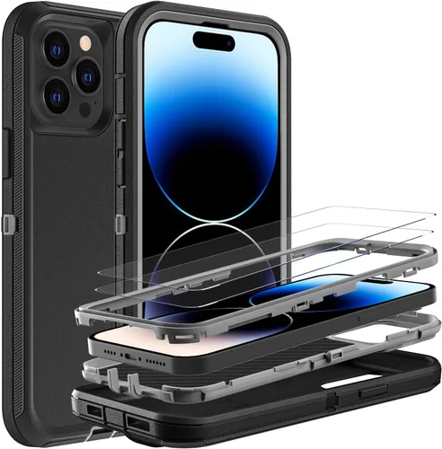 Vista 9 de YKHJKLEC para iPhone 14 Pro, funda de grado militar 3 en 1 resistente, a prueba de golpes/caídas/polvo con 2 piezas de protector de pantalla
